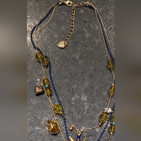 Betsey Johnson Blue and Gold Layered Necklace with Floral Charms - Picture 5 of 7